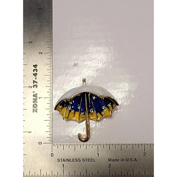 Enameled Starry Night Star Umbrella Brooch Pin - Picture 2 of 2